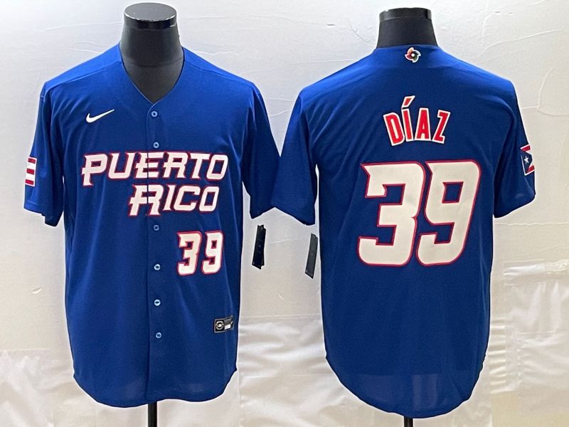 Men 2023 World Cub Puerto Rico 39 Diaz Blue Nike MLB Jersey4